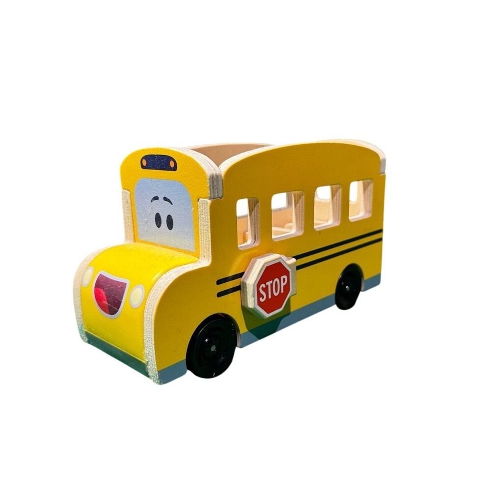 Melissa & Doug Blue's Clues & You Wooden Pull-Back School Bus Toy Yellow